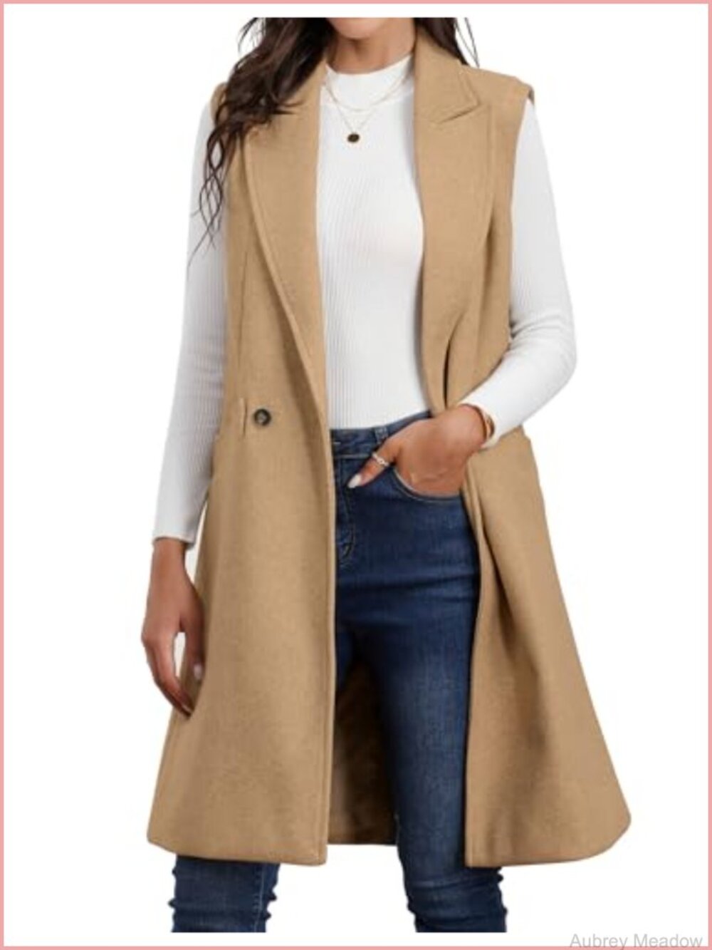 Wool Blend Long Vest Sleeveless Notch Lapel Knee Length Winter Outerwear